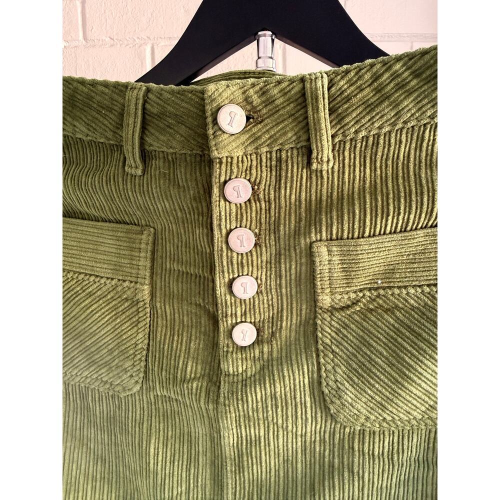 Pilcro Anthropologie Green Corduroy Button Front Midi Skirt Pockets Size 4 - Picture 2 of 9